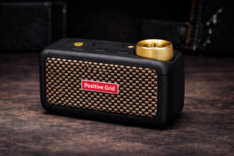 Positive Grid Spark GO portable smart amp on a dark background